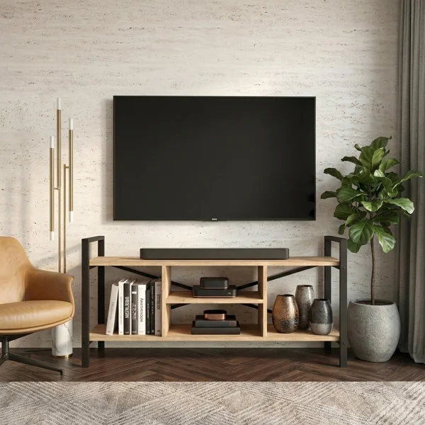Mobile porta tv moderno 120x61h cm industrial metallo rovere rustico Loft