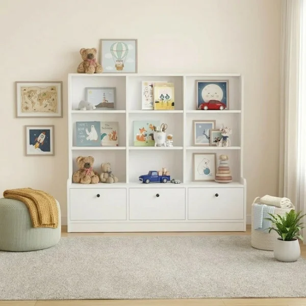 Mobile portagiochi 133x115h cm 9 scaffali 3 ante bianco Toy