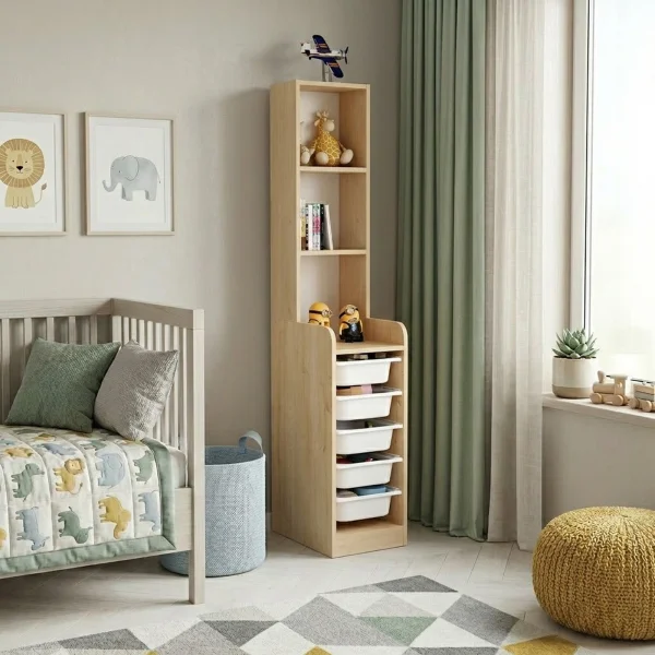 Mobile portagiochi 35x178h cm 3 scaffali e cassettiera rovere Fast Concordia