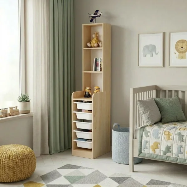 Mobile portagiochi 35x178h cm 3 scaffali e cassettiera rovere Fast Concordia