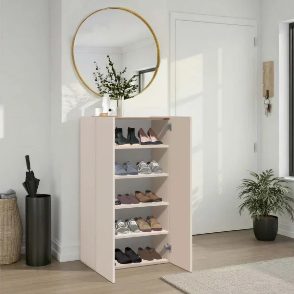 Mobile scarpiera multiuso ingresso 63x114h cm 2 ante beige cashmere top rovere scuro Mercor