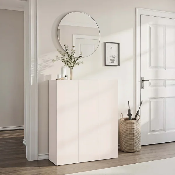 Mobile scarpiera multiuso ingresso 94x114h cm 3 ante beige cashmere top rovere scuro Mercor