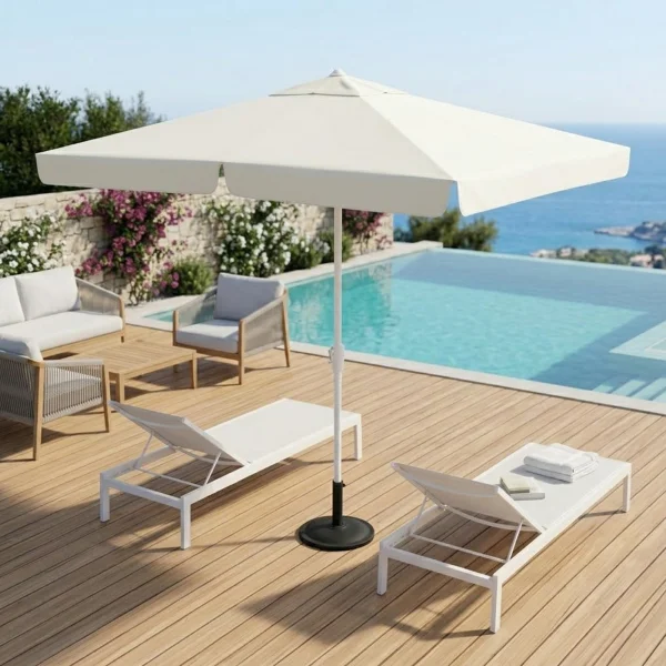 Ombrellone da giardino 2x3m con palo centrale telo bianco struttura bianca con volant Favignana