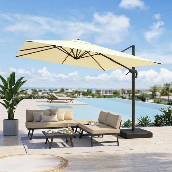 Ombrellone da giardino 4x3m con palo laterale telo ecrù struttura nera Zanzibar