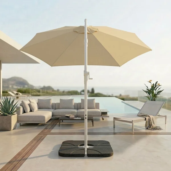 Ombrellone rotondo Ø3m con palo laterale telo ecrù struttura bianca Ibiza