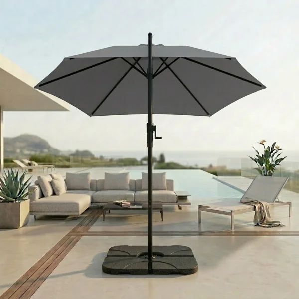 Ombrellone rotondo Ø3m con palo laterale telo grigio struttura nera Ibiza