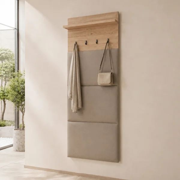 Pannello appendiabiti 60x156h cm con mensola imbottito beige cashmere rovere Berlino