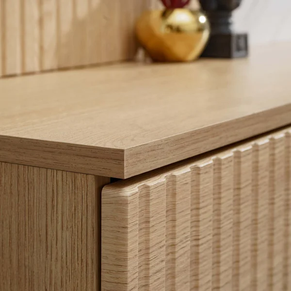 Parete attrezzata 160x148h cm sospesa cannettato, rovere, nero effetto marmo Kendo