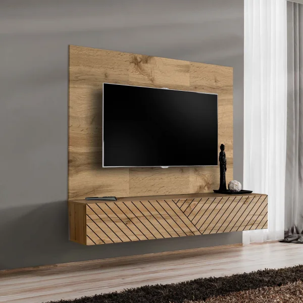 Parete attrezzata 180x148h cm rovere con stampa nera Geo 21
