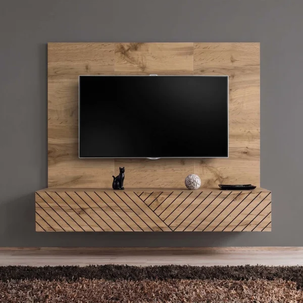 Parete attrezzata 180x148h cm rovere con stampa nera Geo 21
