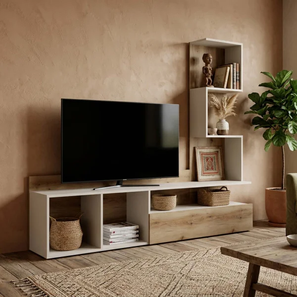 Parete attrezzata 180x156h cm beige cashmere rovere Tevere