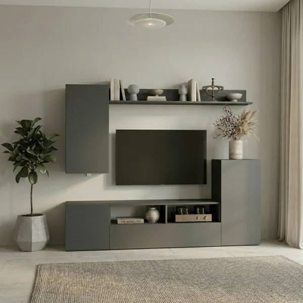 Parete attrezzata 210x161h cm moderna soggiorno antracite Cinematic