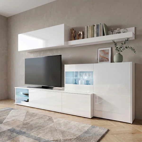 Parete attrezzata 260x167h cm angolare bianco lucido Oslo