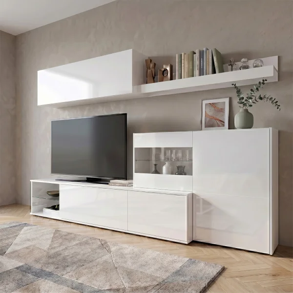 Parete attrezzata 260x167h cm angolare bianco lucido Oslo