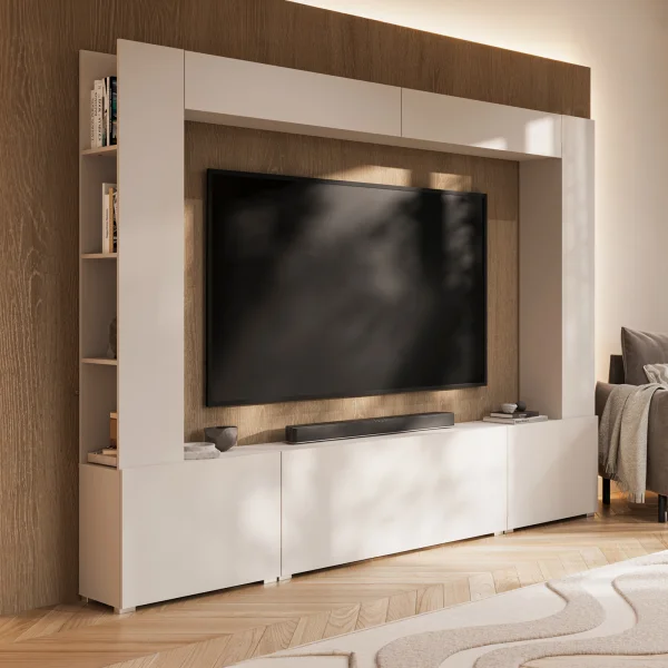 Parete attrezzata 261x194h cm 5 ante a ribalta beige cashmere Arkansas