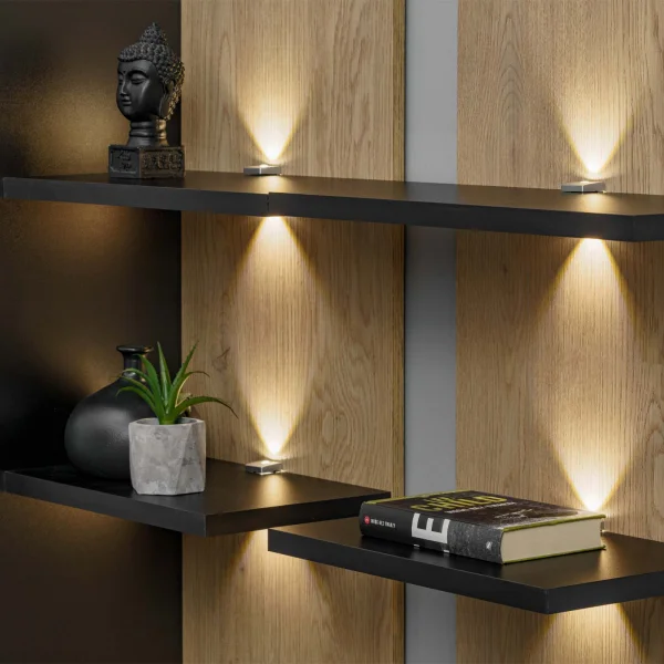 Parete attrezzata 300x160h cm moderna cannettato rovere nero Stripe