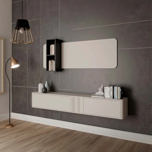 Parete attrezzata sospesa 190x130h cm moderna beige cashmere Bellagio 6