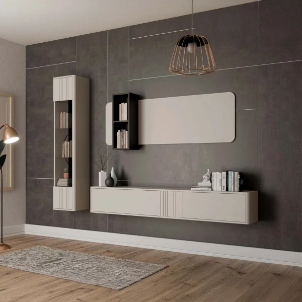 Parete attrezzata sospesa 216x200h cm moderna beige cashmere Bellagio 2