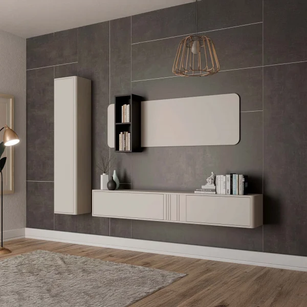 Parete attrezzata sospesa 216x200h cm moderna beige cashmere Bellagio 3