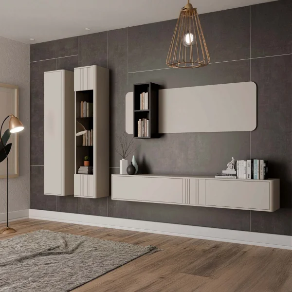 Parete attrezzata sospesa 272x200h cm moderna beige cashmere Bellagio 1