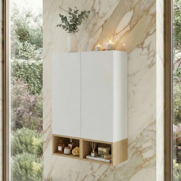 Pensile bagno sospeso 60x100h cm 2 ante bianco rovere Speranza