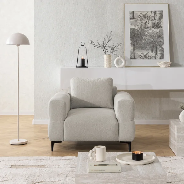 Poltrona imbottita tessuto beige Panorama