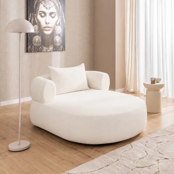 Poltrona oversize imbottita tessuto vellutato bianco Abbraccio