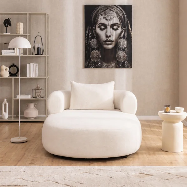 Poltrona oversize imbottita tessuto vellutato bianco Abbraccio