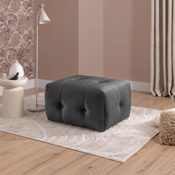 Pouf poggiapiedi 87x68cm tessuto vellutato antracite Horizon
