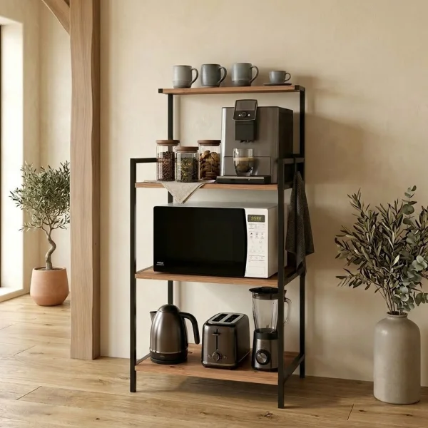 Scaffale cucina 63x130h cm 3 ripiani industrial metallo rovere rustico Loft