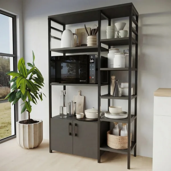 Scaffale cucina 84x141h cm 2 ante 8 ripiani industrial metallo antracite Loft