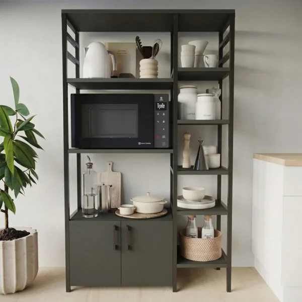 Scaffale cucina 84x141h cm 2 ante 8 ripiani industrial metallo antracite Loft