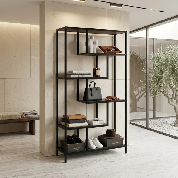 Scaffale libreria 90x159h cm 6 vani a vista industrial metallo antracite Loft