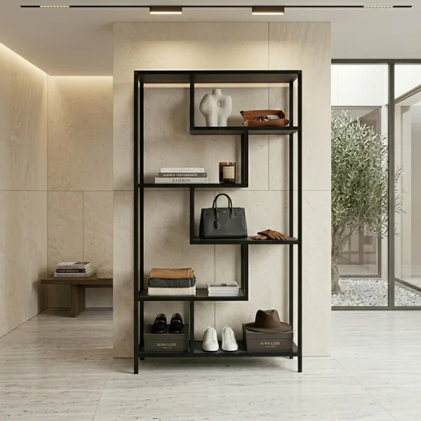 Scaffale libreria 90x159h cm 6 vani a vista industrial metallo antracite Loft