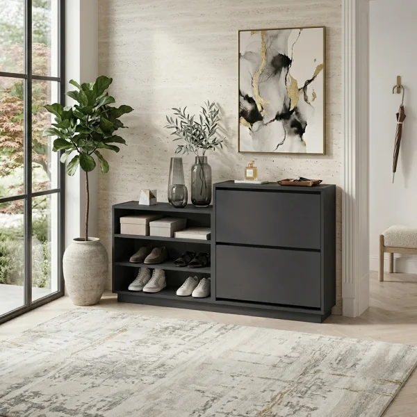 Scarpiera 147x82h cm 2 ante a ribalta 3 ripiani multiuso antracite Footlose