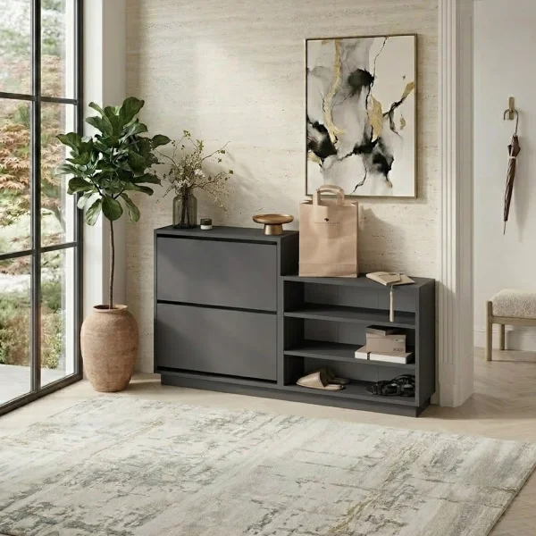 Scarpiera 147x82h cm 2 ante a ribalta 3 ripiani multiuso antracite Footlose