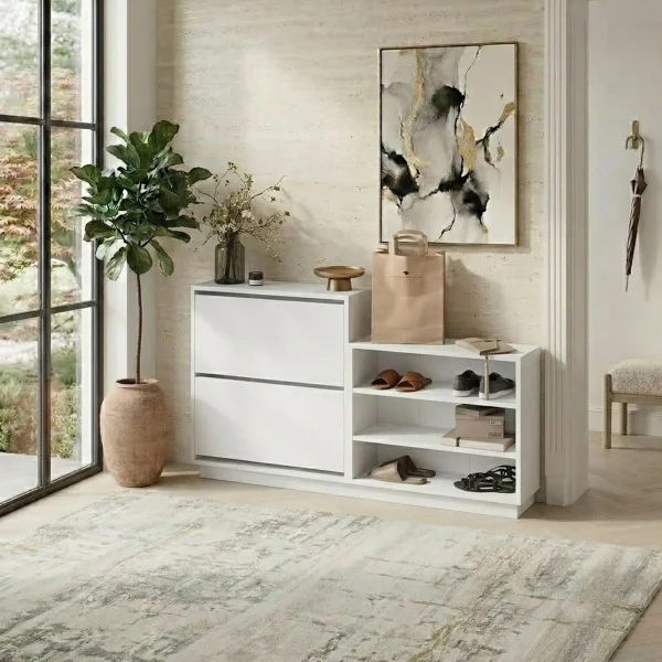 Scarpiera 147x82h cm 2 ante a ribalta 3 ripiani multiuso bianco Footlose
