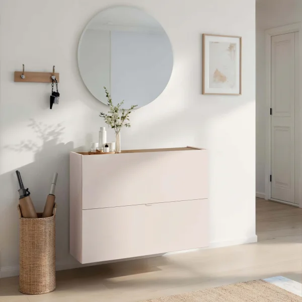 Scarpiera ingresso 103x77h cm 2 ante a ribalta beige cashmere top rovere scuro Mercor