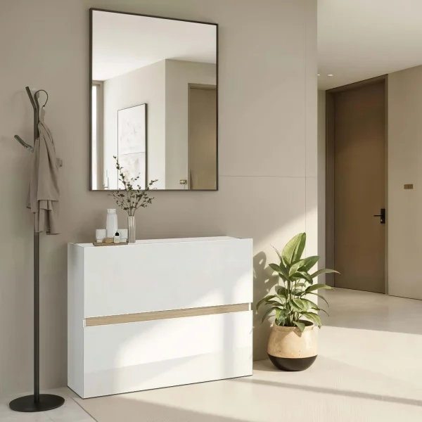 Scarpiera ingresso 103x81h cm 2 ante a ribalta bianco lucido top rovere Noren