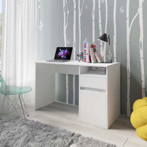 Scrivania 120x53 cm 1 anta e 1 cassetto bianco Bologna