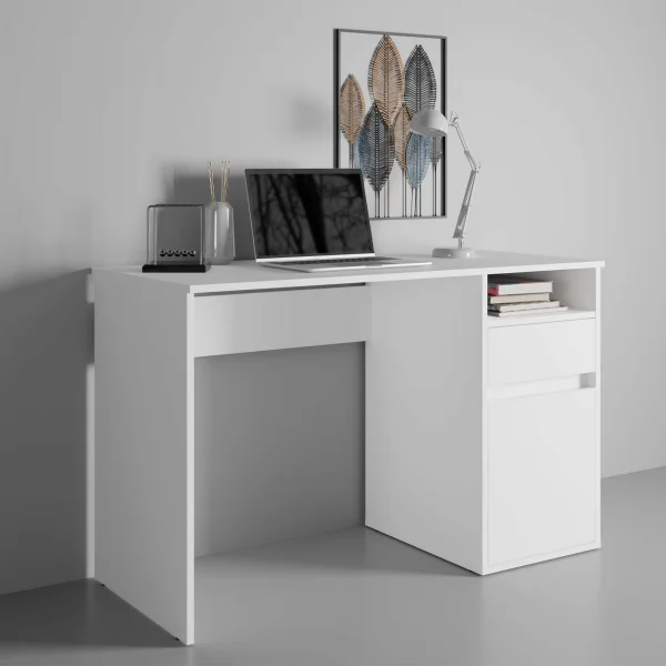 Scrivania 120x53 cm 1 anta e 1 cassetto bianco Bologna