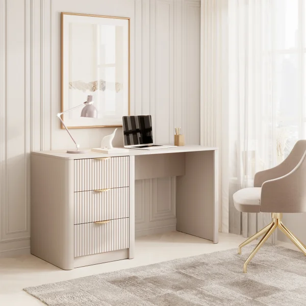 Scrivania 140x55cm 3 cassetti beige cannettato Ramis