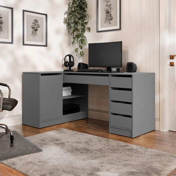 Scrivania angolare ufficio 158x98cm 1 anta 5 cassetti antracite Blackpool