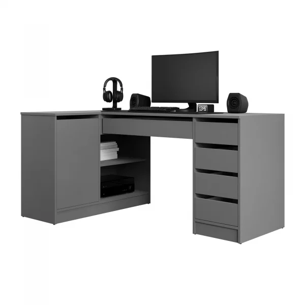 Scrivania angolare ufficio 158x98cm 1 anta 5 cassetti antracite Blackpool