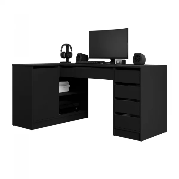Scrivania angolare ufficio 158x98cm 1 anta 5 cassetti nero Blackpool