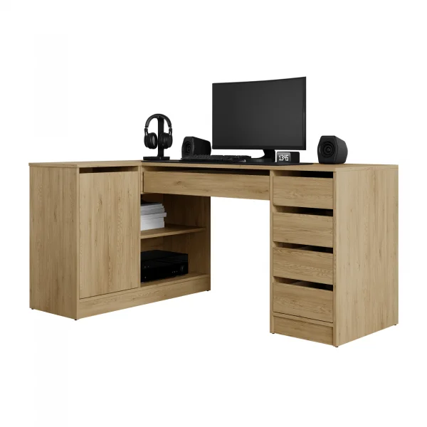 Scrivania angolare ufficio 158x98cm 1 anta 5 cassetti rovere rustico Blackpool