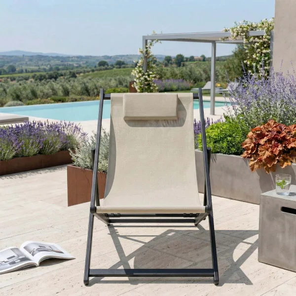 Sedia a sdraio pieghevole da giardino in alluminio antracite e textilene tortora Coralia