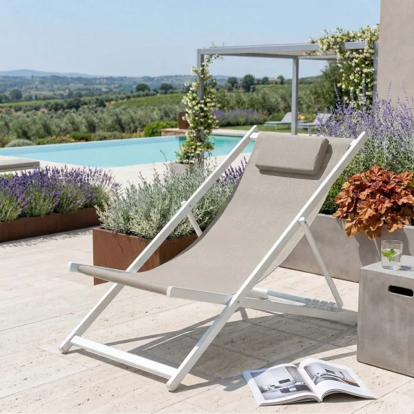 Sedia a sdraio pieghevole da giardino in alluminio bianco e textilene tortora Coralia