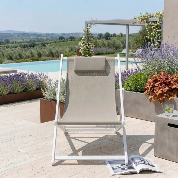 Sedia a sdraio pieghevole da giardino in alluminio bianco e textilene tortora Coralia