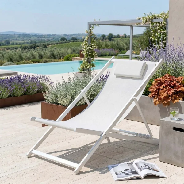 Sedia a sdraio pieghevole da giardino in alluminio e textilene bianco Coralia